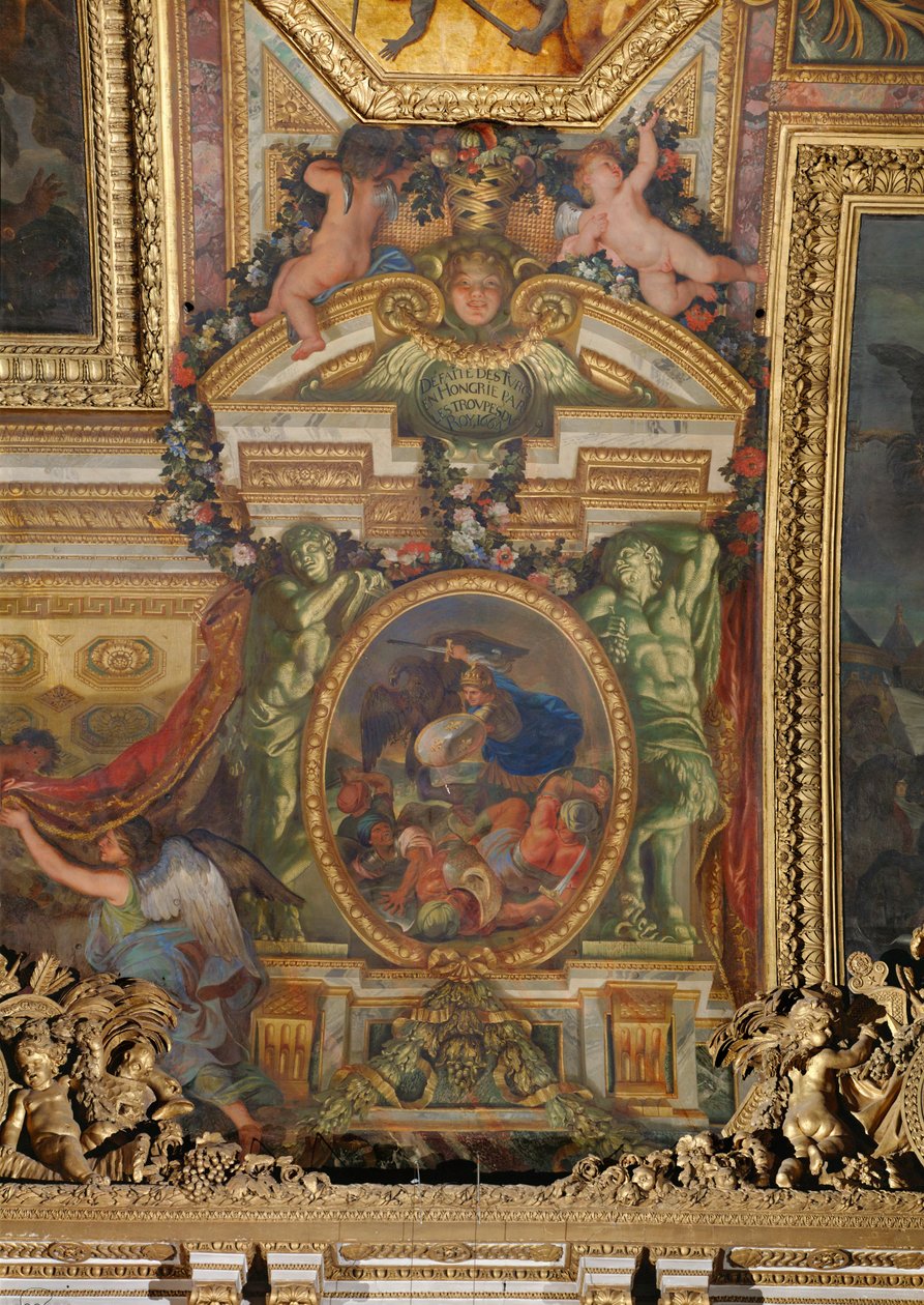 Wojska Ludwika XIV pokonują Turków na Węgrzech ... autorstwa Charles Le Brun