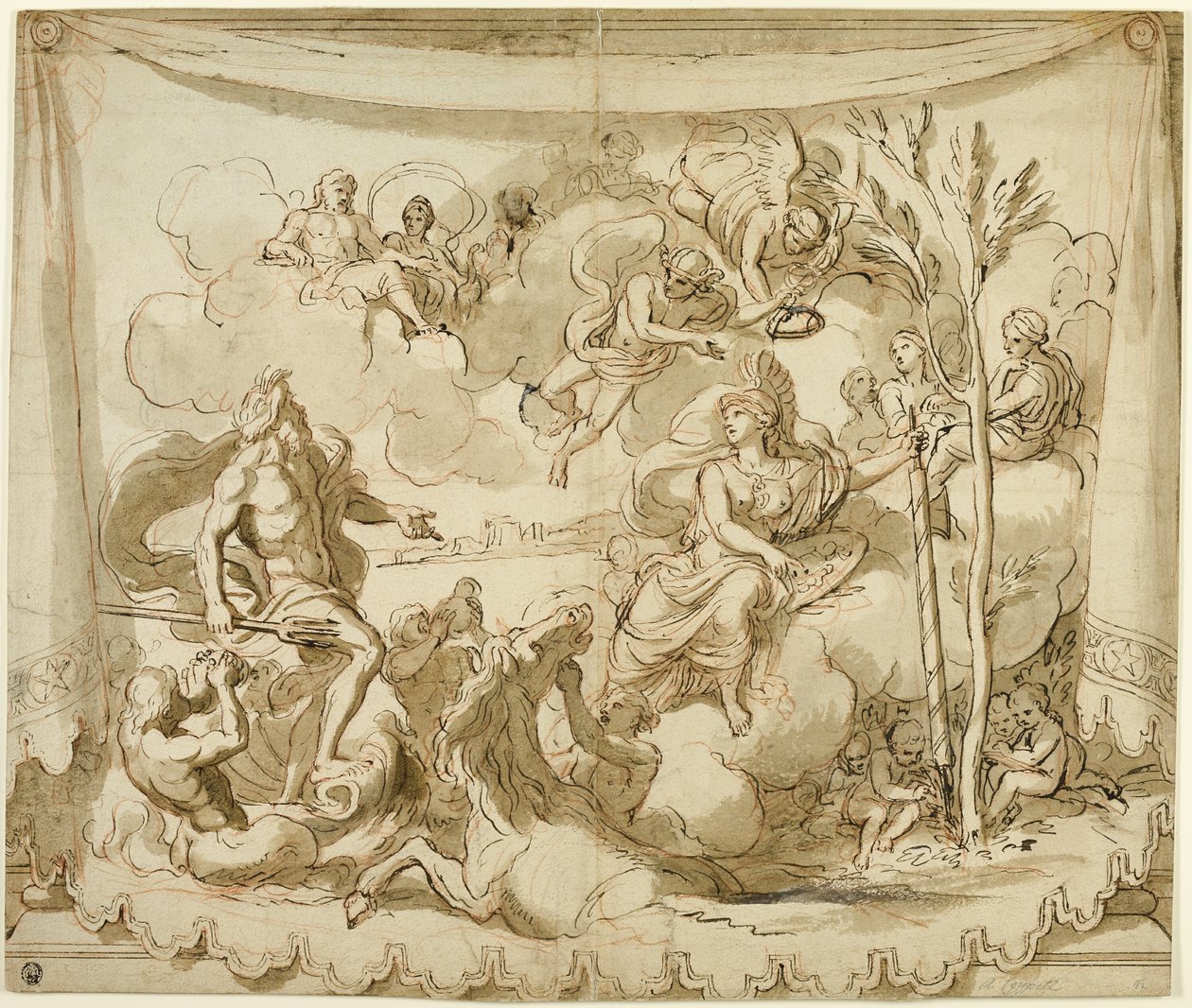 Neptun i Minerwa dyskutujący o założeniu Aten autorstwa Charles Le Brun