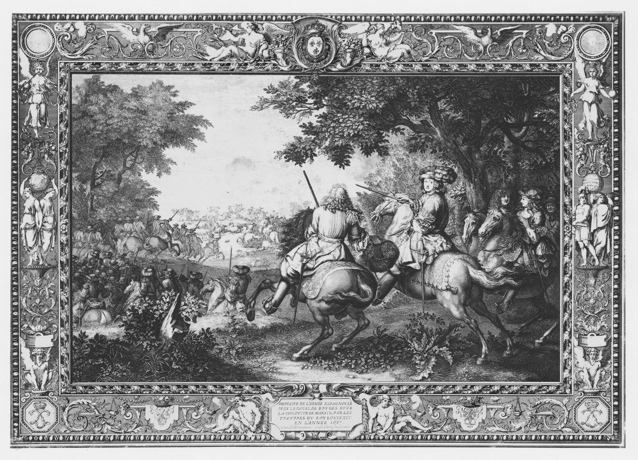 Tenture "Histoire du Roi", Pokonanie hrabiego de Marsin, wyryte przez Sebastien Le Clerc (1673-1714) 1680 autorstwa Charles Le Brun