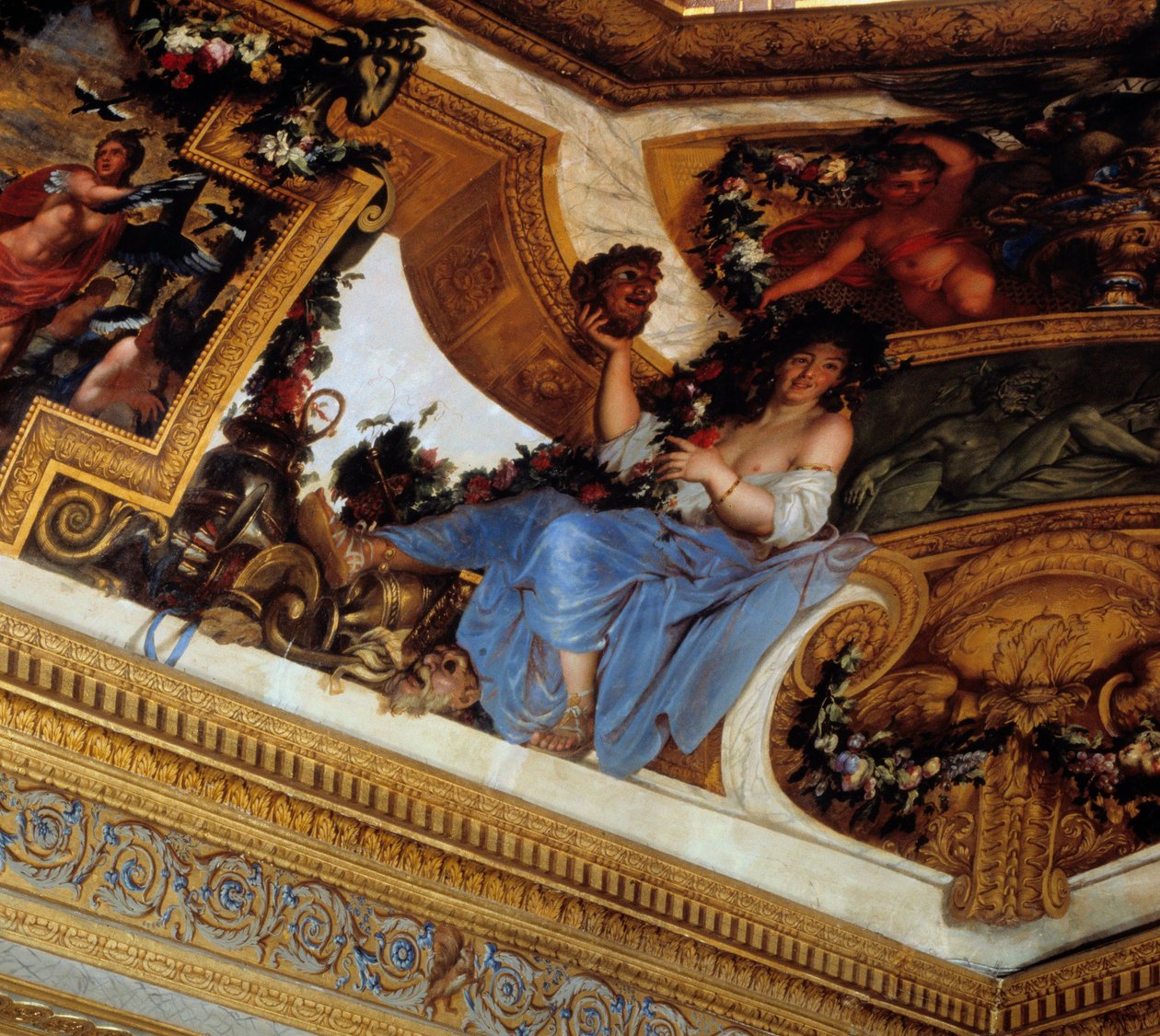 Thalie, jedna z muz, patronka komedii i poezji pasterskich Fragment malarstwa Salon des Muses autorstwa Charlesa Lebruna (Le Brun) (1619-1690) XVII-wieczny Chateau de Vaux Le Visomte (Vaux-Le-Vicomte), Seine et Marne. autorstwa Charles Le Brun