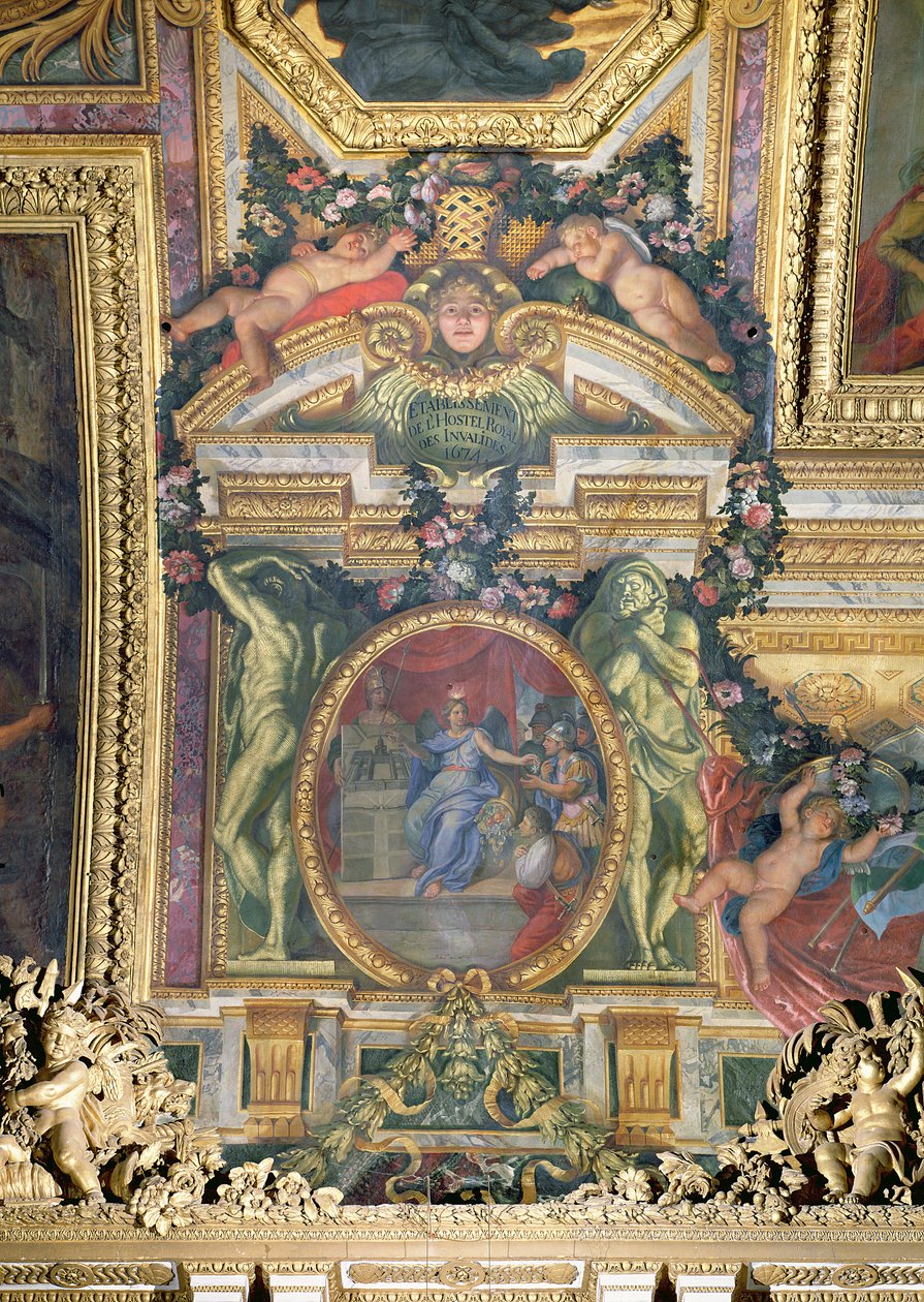 Założenie Hotelu Royal des Invalides w 1674 r., Malowidło sufitowe z Galerie des Glaces autorstwa Charles Le Brun