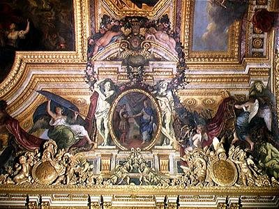 Odnowienie sojuszu ze Szwajcarami w 1663 r., malowidło na suficie z Galerie des Glaces autorstwa Charles Le Brun