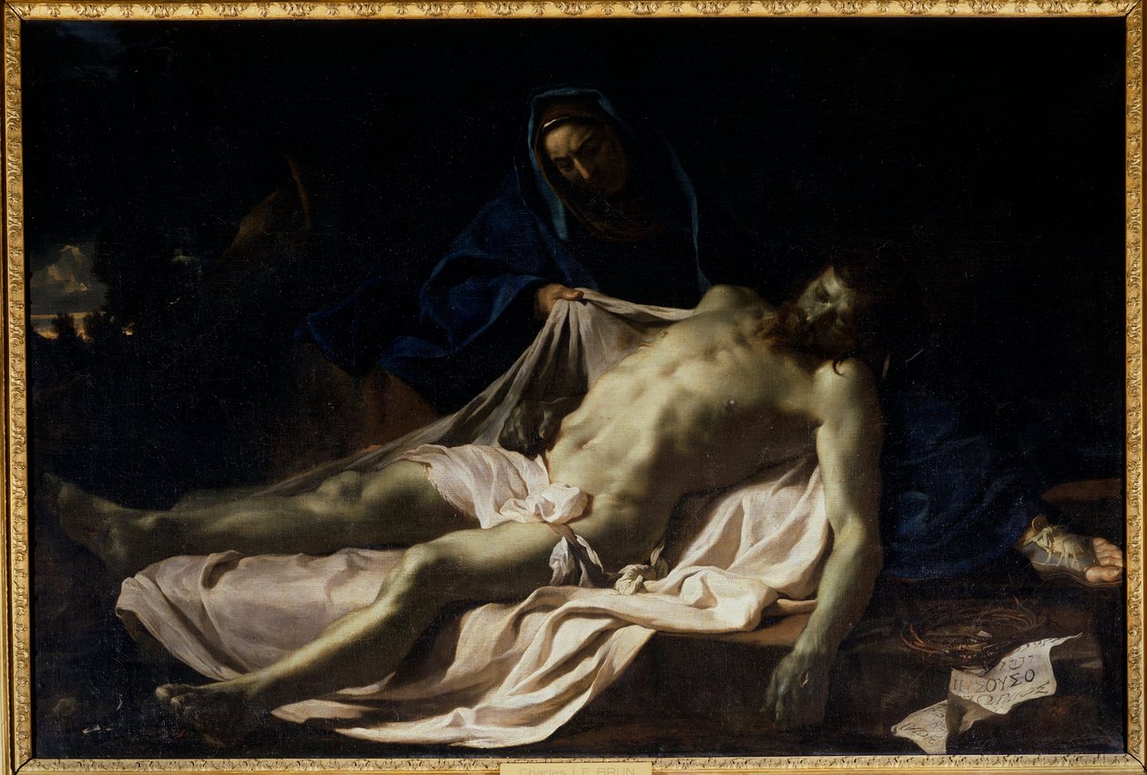 Martwy Chrystus na kolanach Dziewicy Piety. Obraz Charlesa Lebruna autorstwa Charles Le Brun