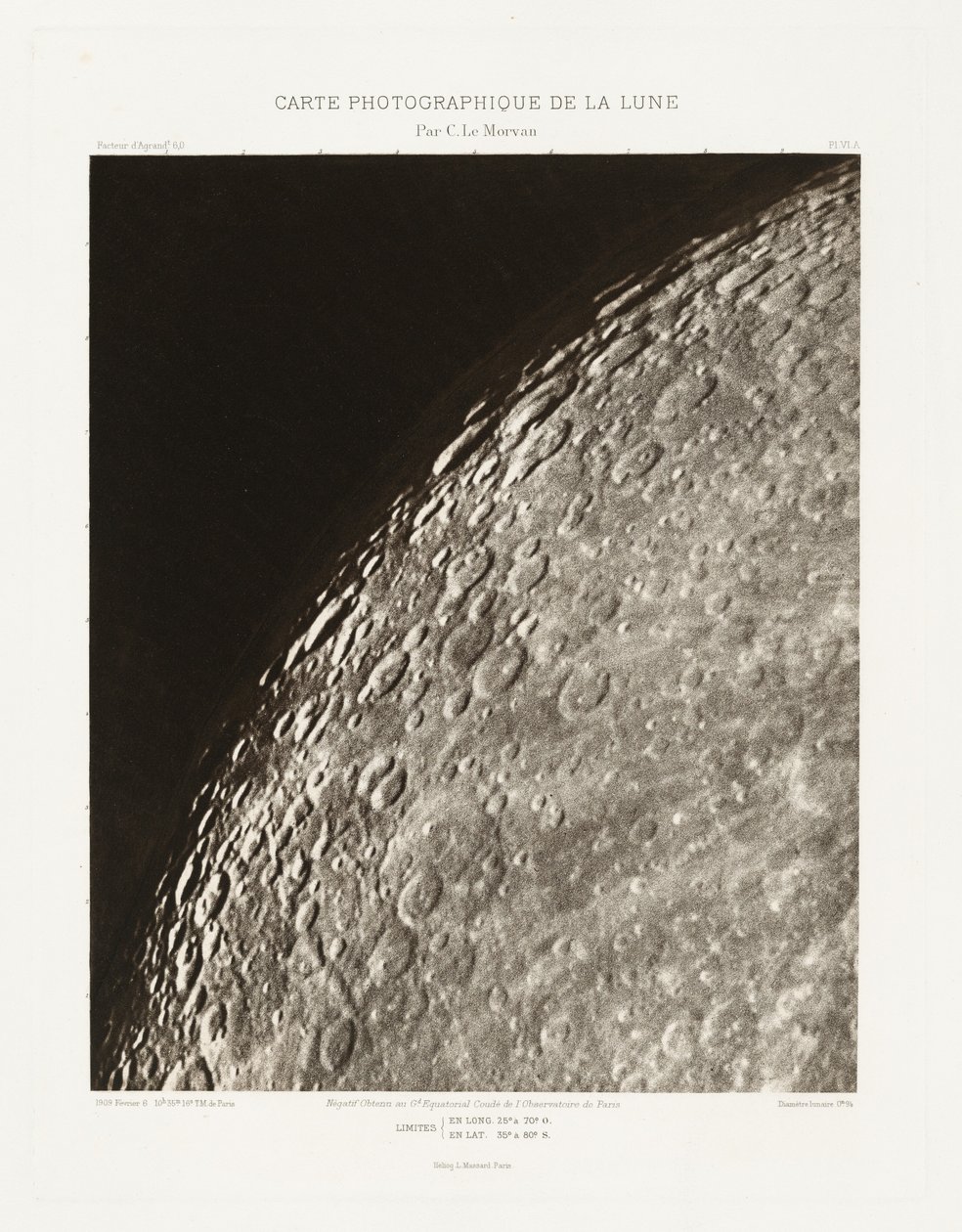 Carte photographique de la lune, planche VI.A (Fotograficzna karta Księżyca, plansza VI.A), 6 lutego autorstwa Charles le Morvan