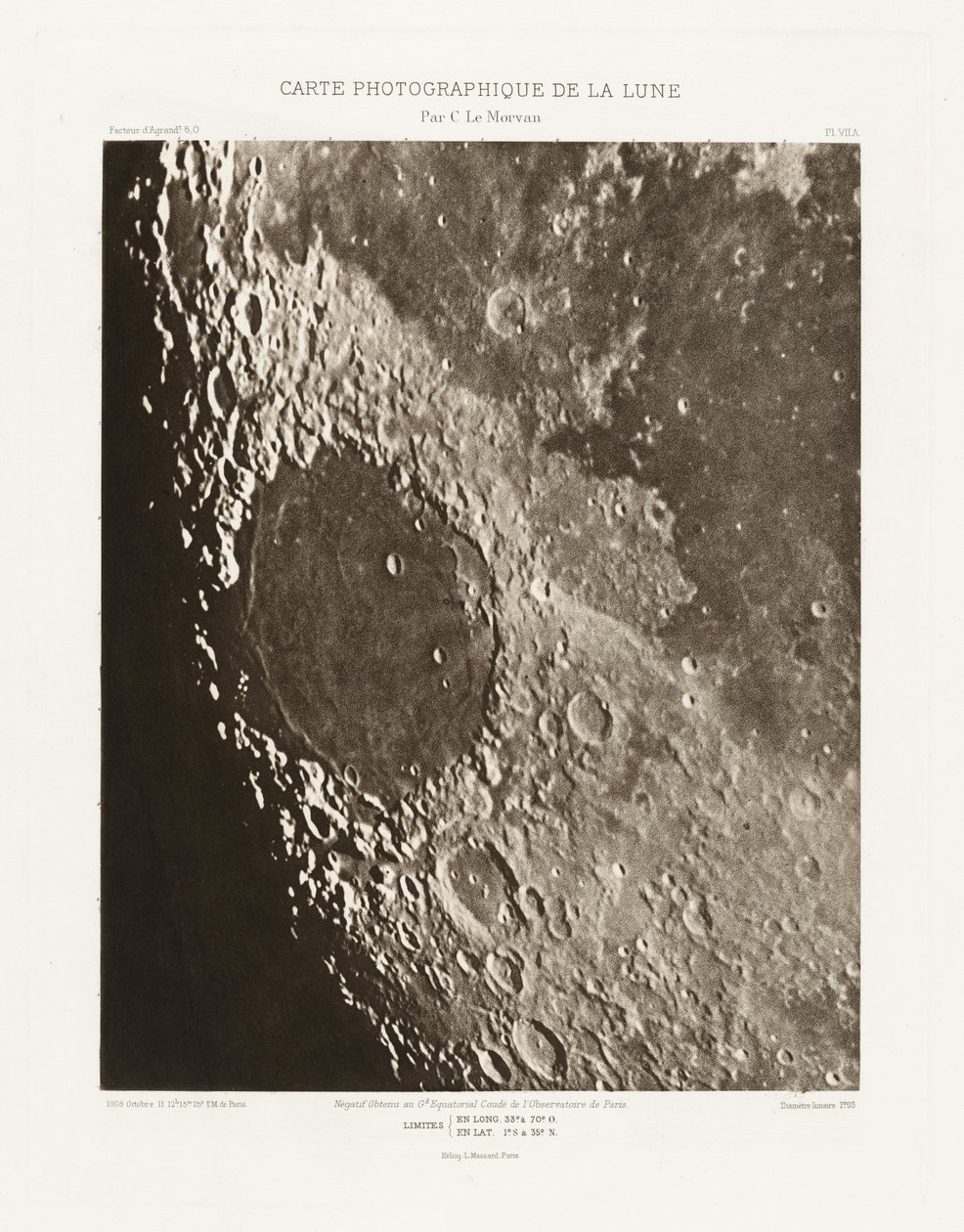 Carte photographique de la lune, planche VII.A (Fotograficzna karta Księżyca, plansza VII.A), 11 października autorstwa Charles le Morvan
