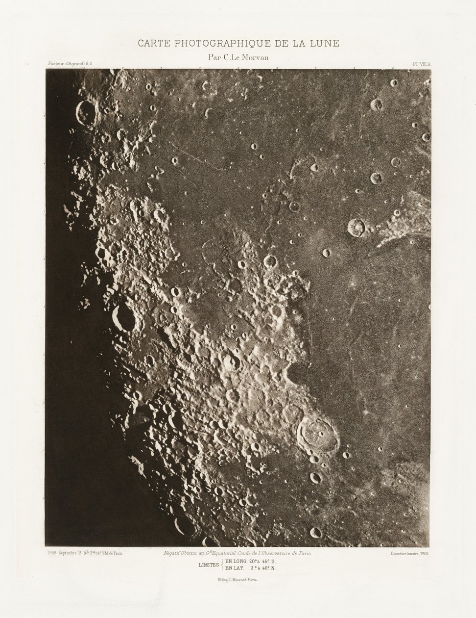 Carte photographique de la lune, planche VIII.A (Fotograficzna karta Księżyca, plansza VIII.A), 13 września autorstwa Charles le Morvan