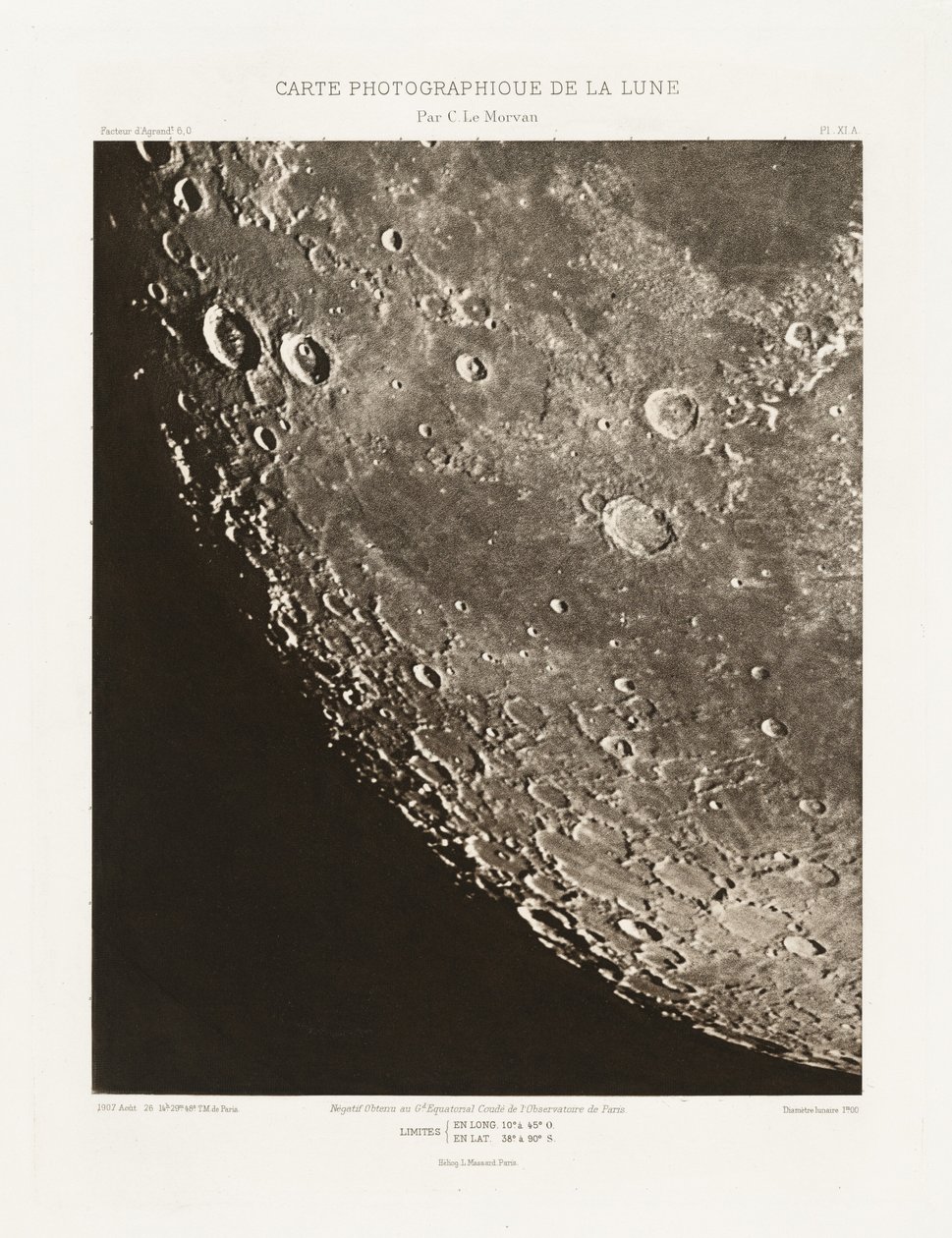 Carte photographique de la lune, planche XI.A (Fotograficzna mapa Księżyca, płyta XI.A), 26 sierpnia autorstwa Charles le Morvan