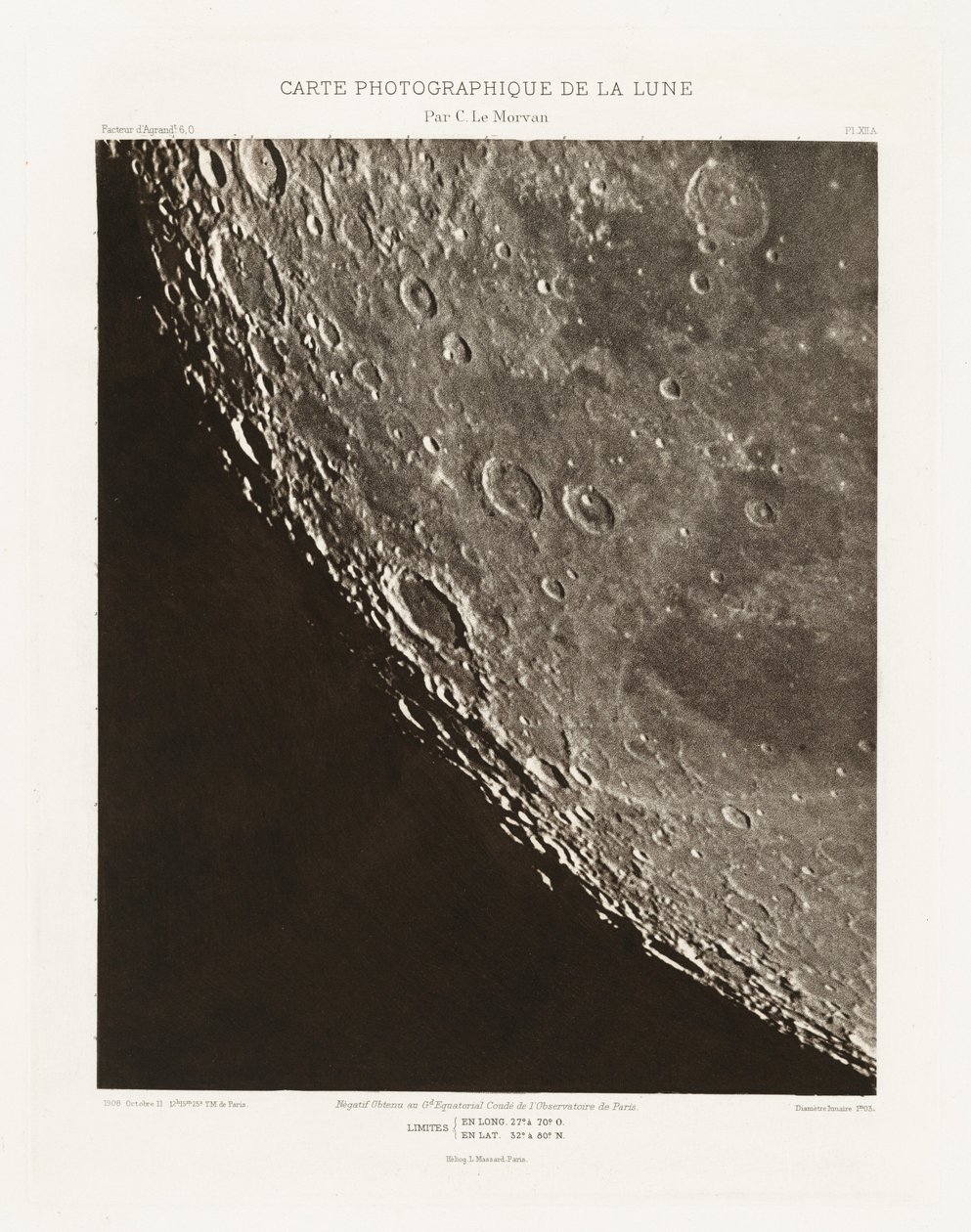 Carte photographique de la lune, planche XII.A (Fotograficzna mapa Księżyca, płyta XII.A), 11 października autorstwa Charles le Morvan