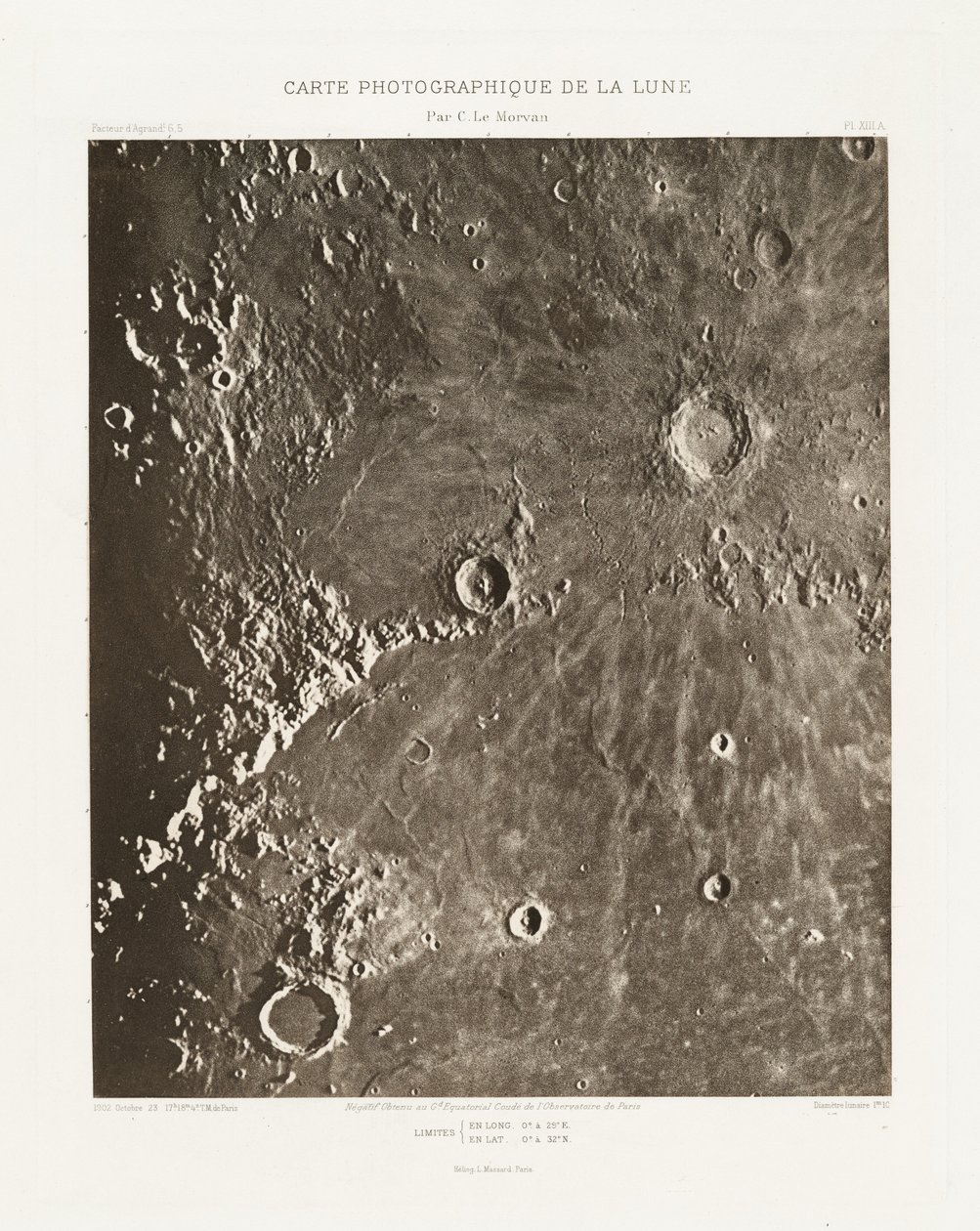 Carte photographique de la lune, planche XIII.A (Fotograficzna mapa Księżyca, plansza XIII.A), 23 października autorstwa Charles le Morvan