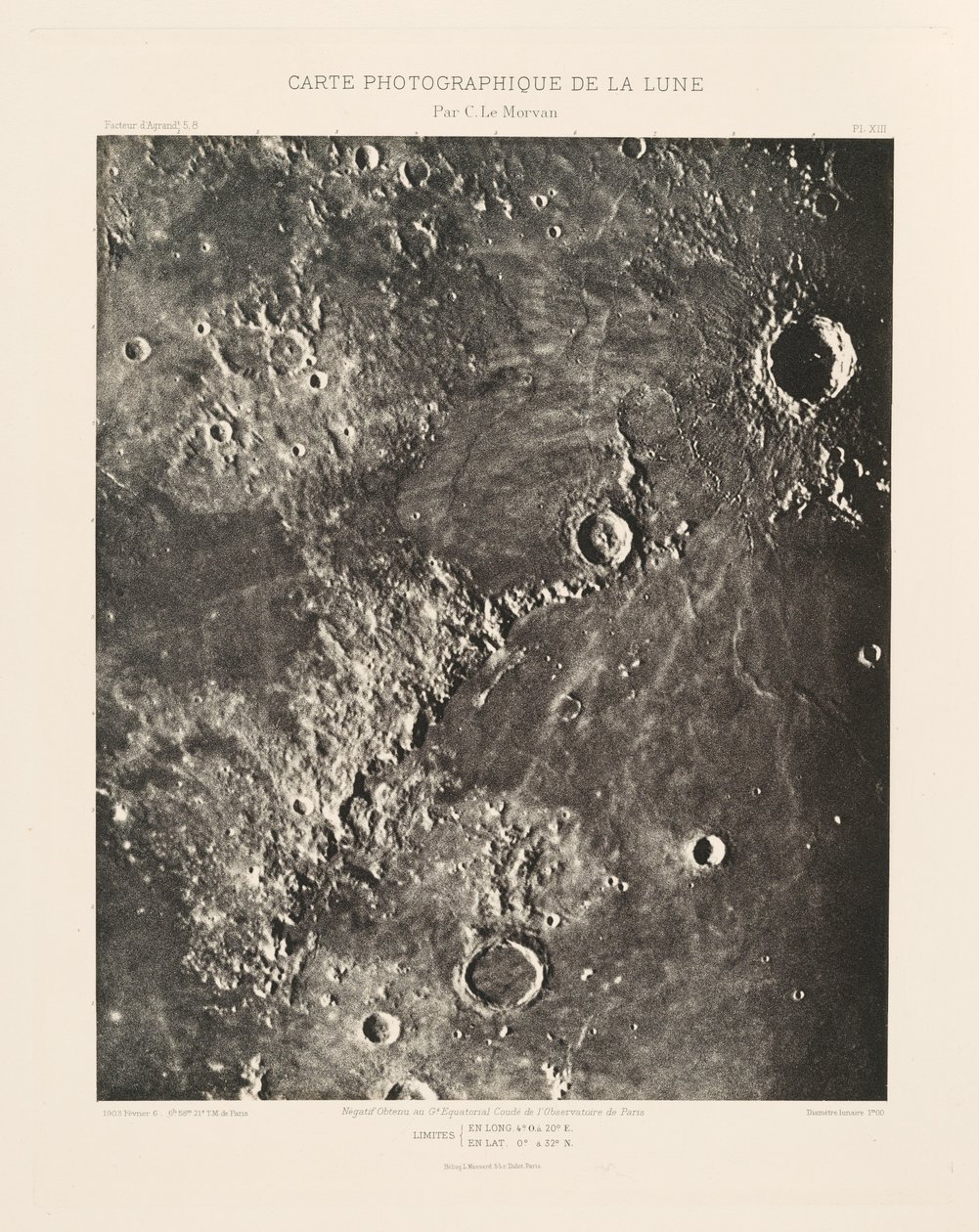 Fotograficzna mapa Księżyca, płyta XIII, 6 lutego autorstwa Charles le Morvan