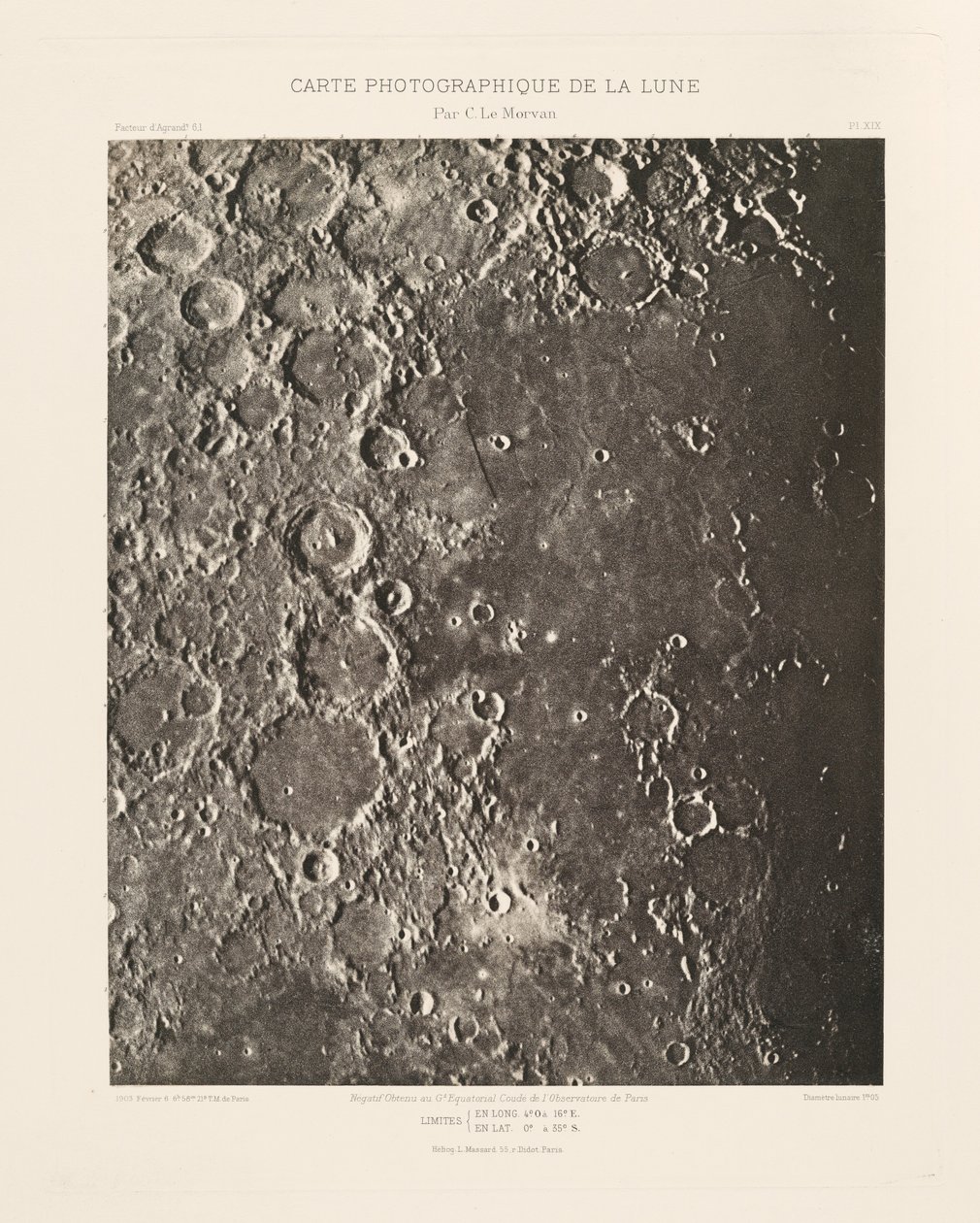 Fotograficzna mapa Księżyca, płyta XIX, 6 lutego autorstwa Charles le Morvan