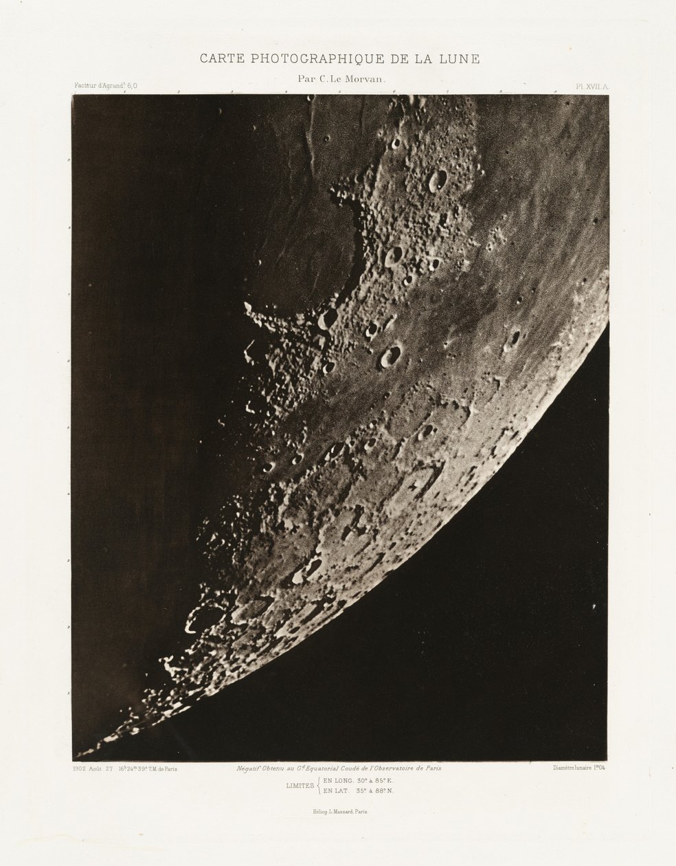 Carte photographique de la lune, planche XVII.A (Fotograficzna karta Księżyca, plansza XVII.A), 27 sierpnia autorstwa Charles le Morvan