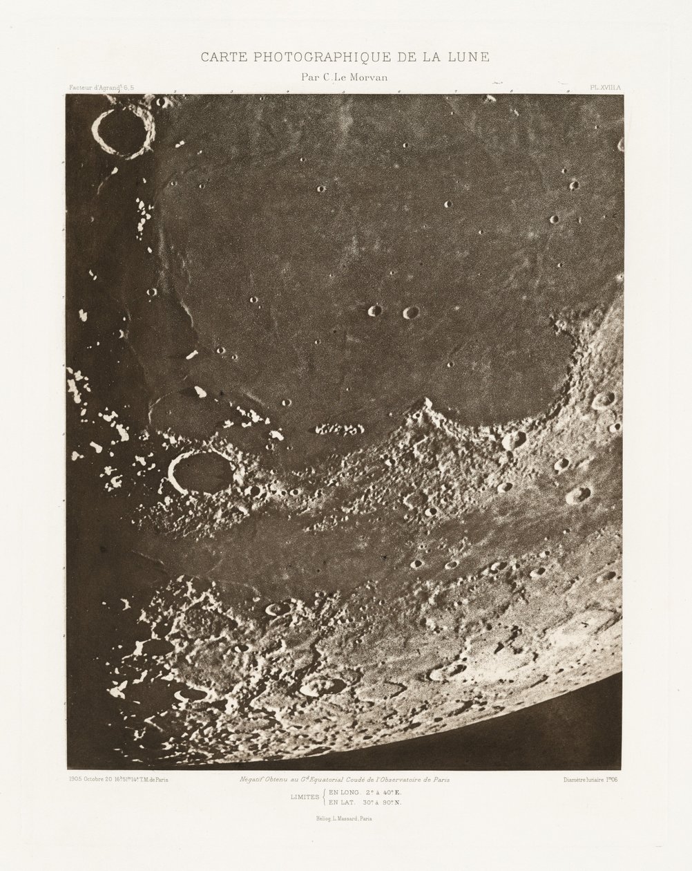 Carte photographique de la lune, planche XVIII.A (Fotograficzna karta Księżyca, plansza XVIII.A), 20 października autorstwa Charles le Morvan