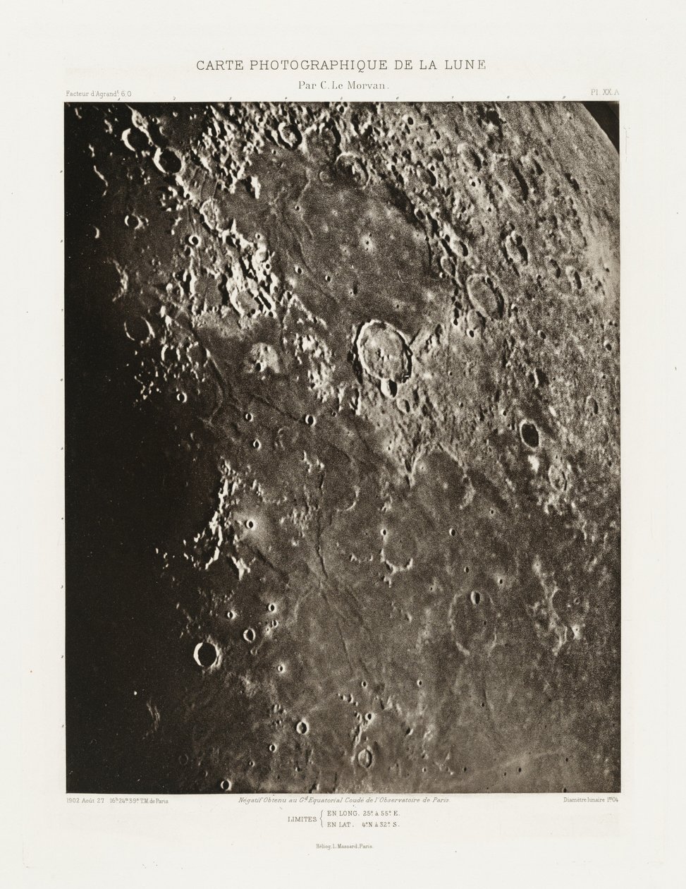 Carte photographique de la lune, planche XX.A (Fotograficzna karta Księżyca, plansza XX.A), 27 sierpnia autorstwa Charles le Morvan