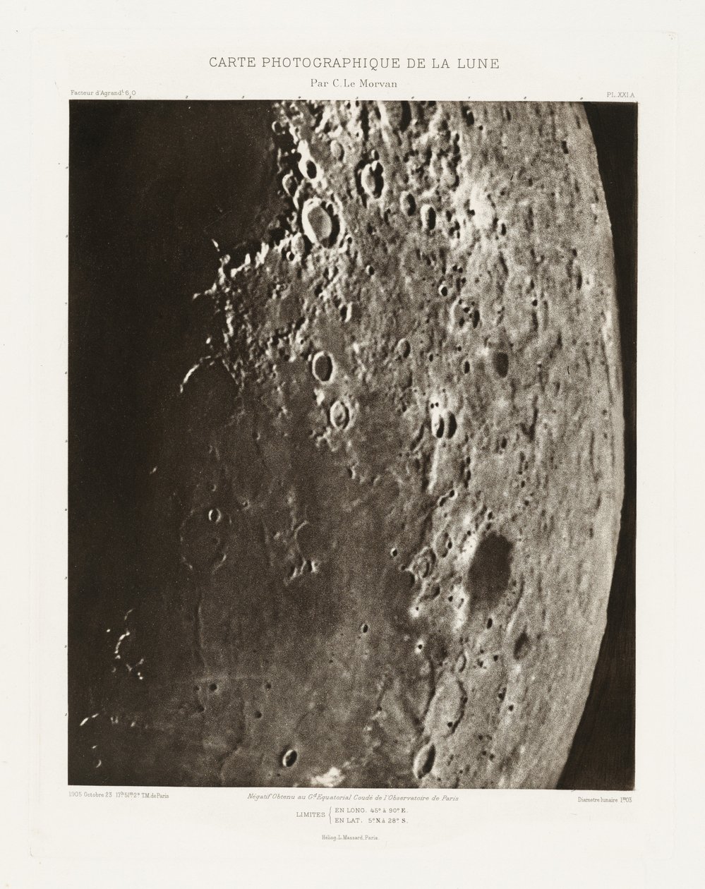 Carte photographique de la lune, planche XXI.A (Fotograficzna mapa Księżyca, plansza XXI.A), 23 października autorstwa Charles le Morvan
