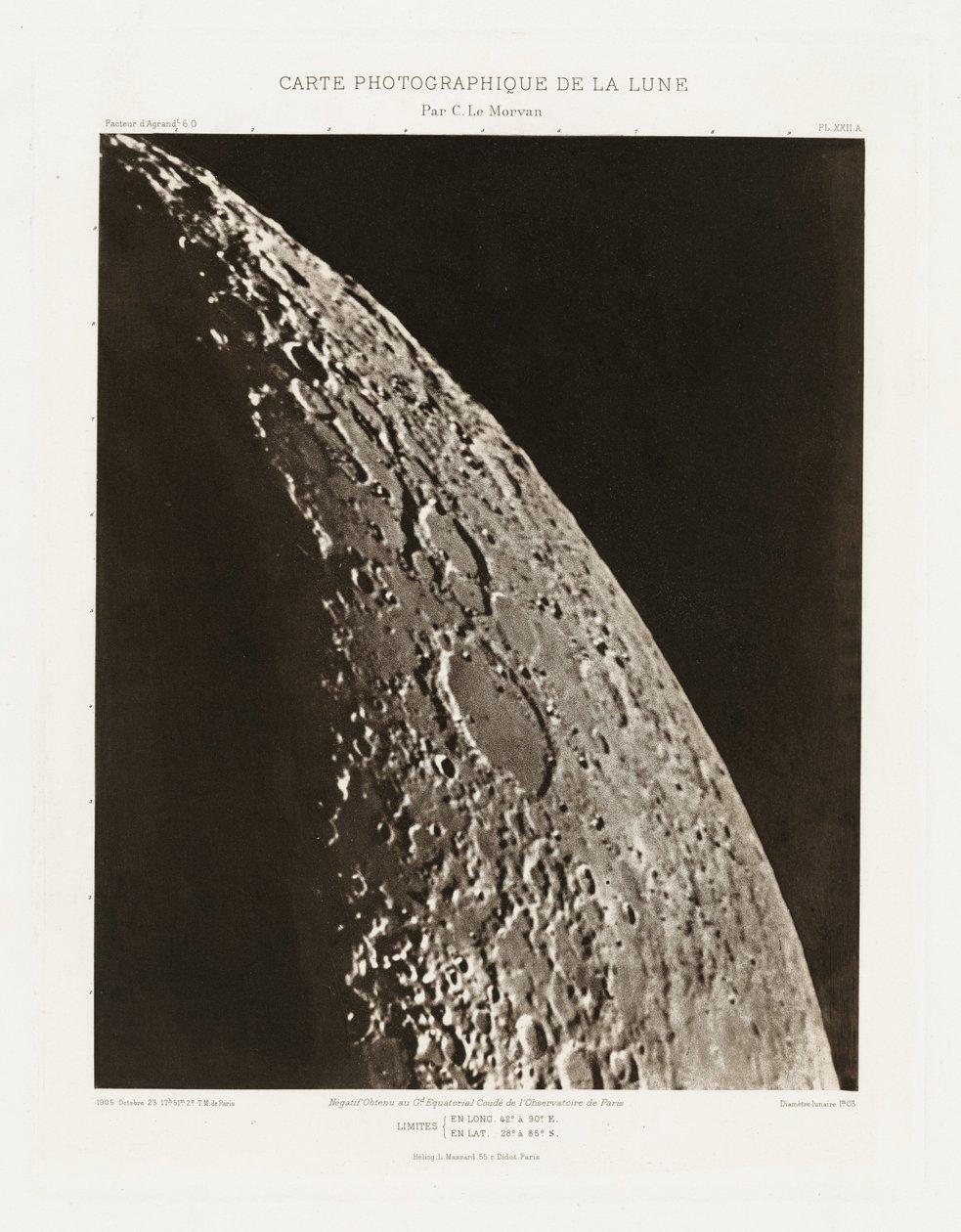 Carte photographique de la lune, planche XXII.A (Fotograficzna mapa Księżyca, płyta XXII.A), 23 października autorstwa Charles le Morvan