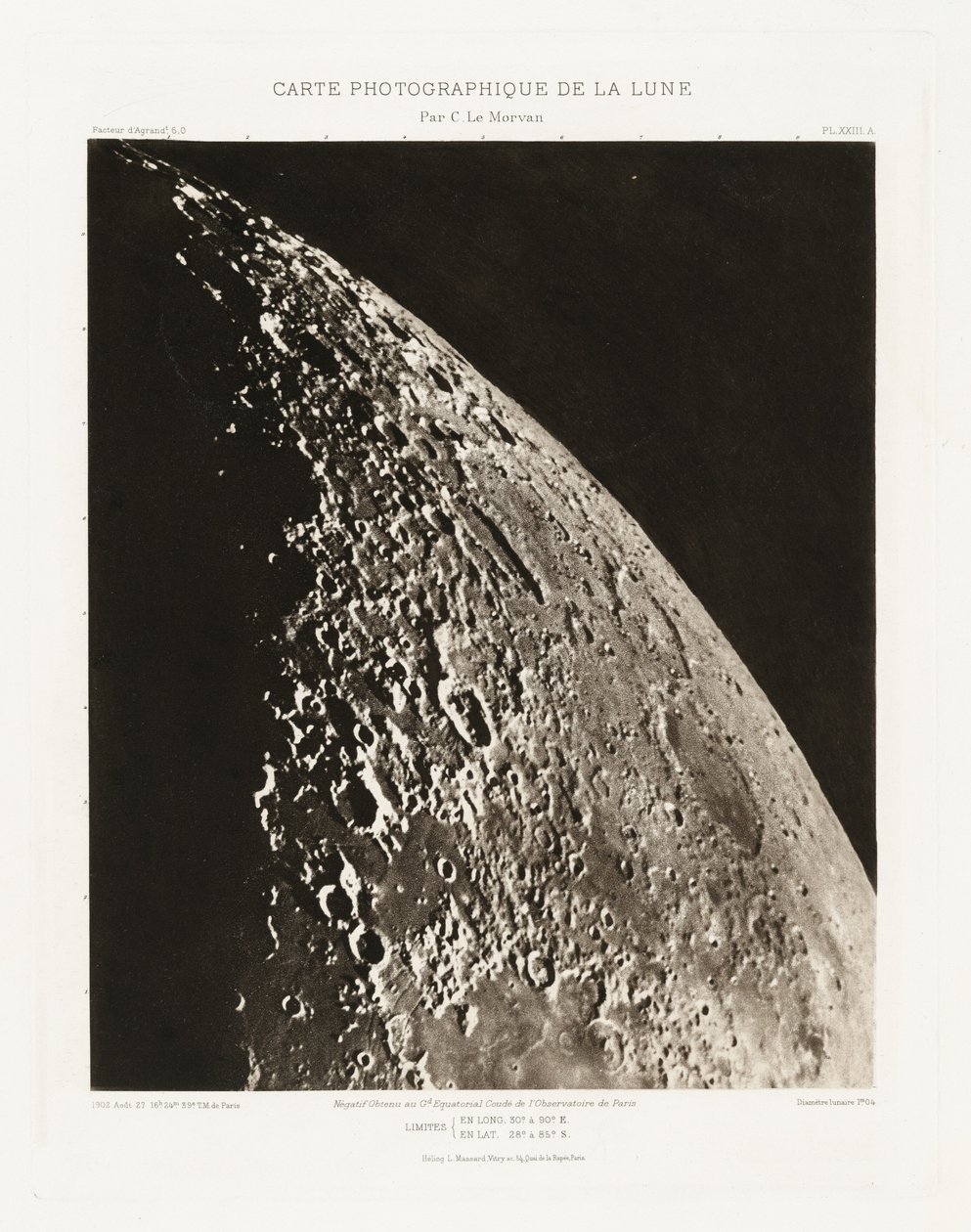 Carte photographique de la lune, planche XXIII.A (Fotograficzna karta Księżyca, płyta XXIII.A), 27 sierpnia autorstwa Charles le Morvan