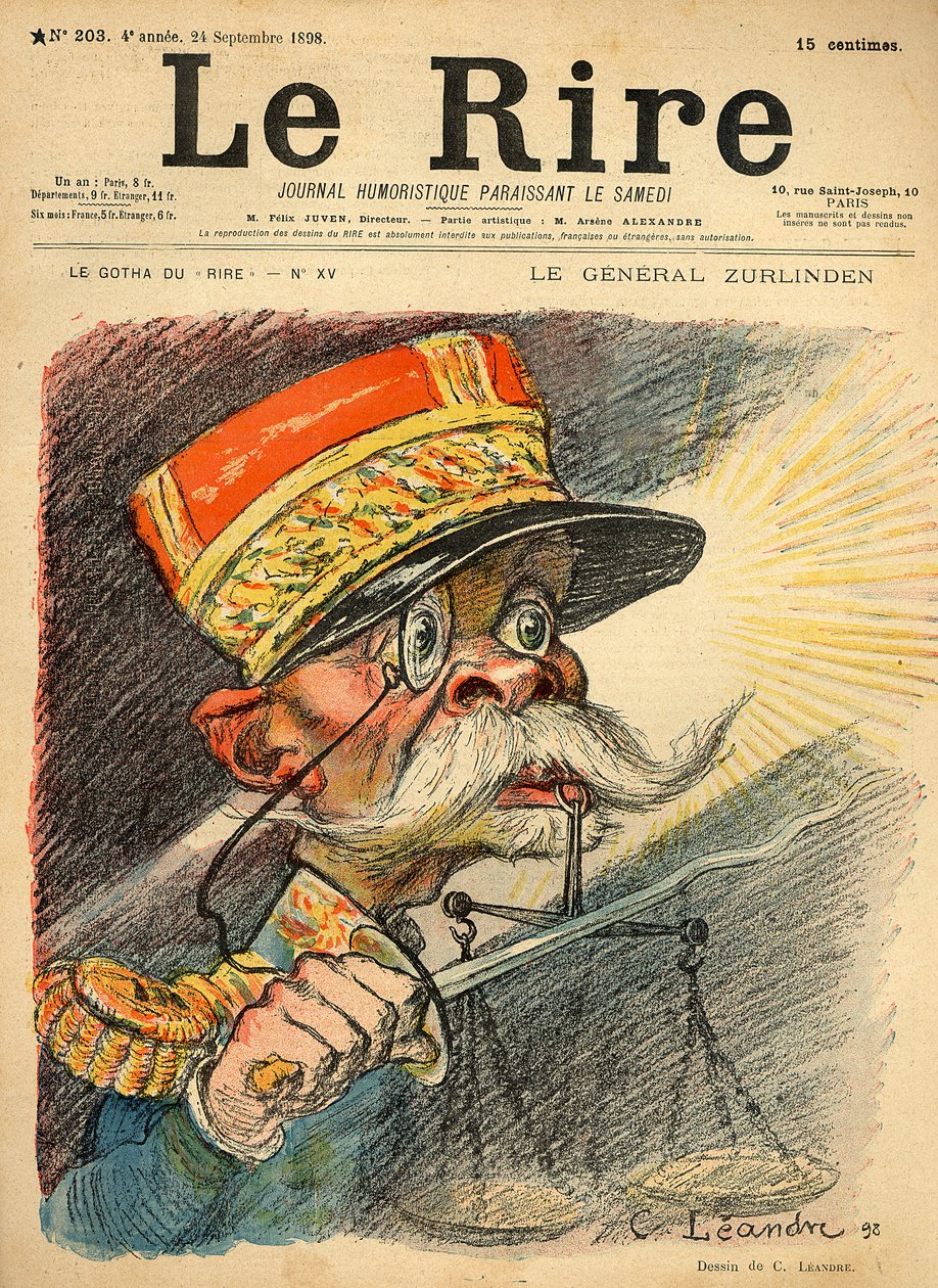 Karykatura generała Zurlindena, z okładki „Le Rire”, 24 września 1898 (kolor litho) autorstwa Charles Leandre