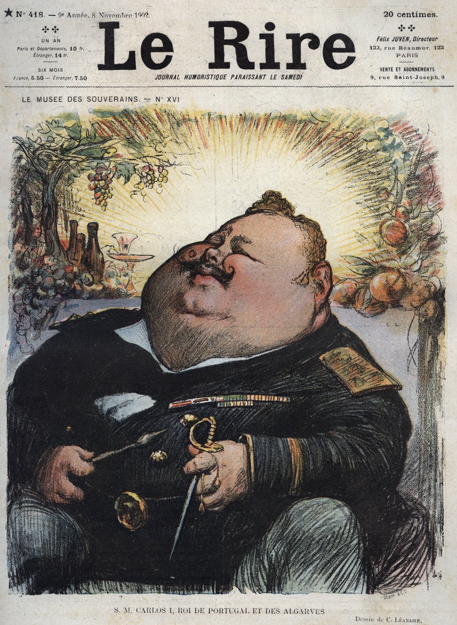 Charles I King of Portugal (1863-1908) - Carlos I King of Portugal and the Algarves - Karykatura Charlesa Leandre (1862-1934) w „The Rire”” z 8 listopada autorstwa Charles Leandre