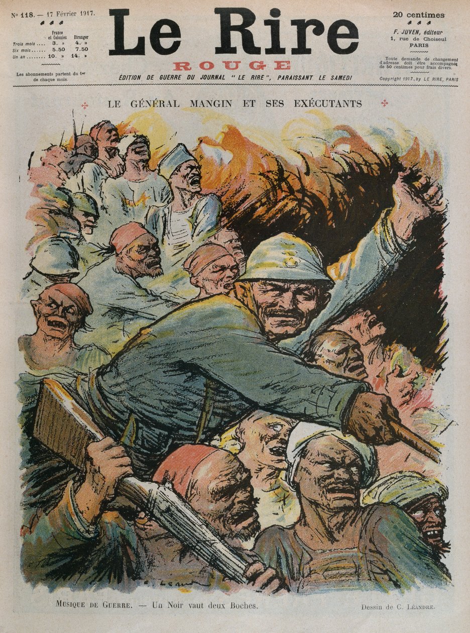 Generał Charles Mangin i jego podwładni, czarny jest tak dobry jak dwa boche, ilustracja na okładce z „Le Rire Rouge”, 17 lutego 1917 autorstwa Charles Leandre
