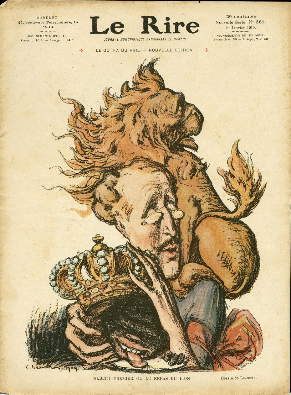 Ilustracja Charlesa Leandre (1862-1934) w Le Rire, 01.01.2010 - Belgia - Lion/Tiger, Albert 1er (Belgia) autorstwa Charles Leandre