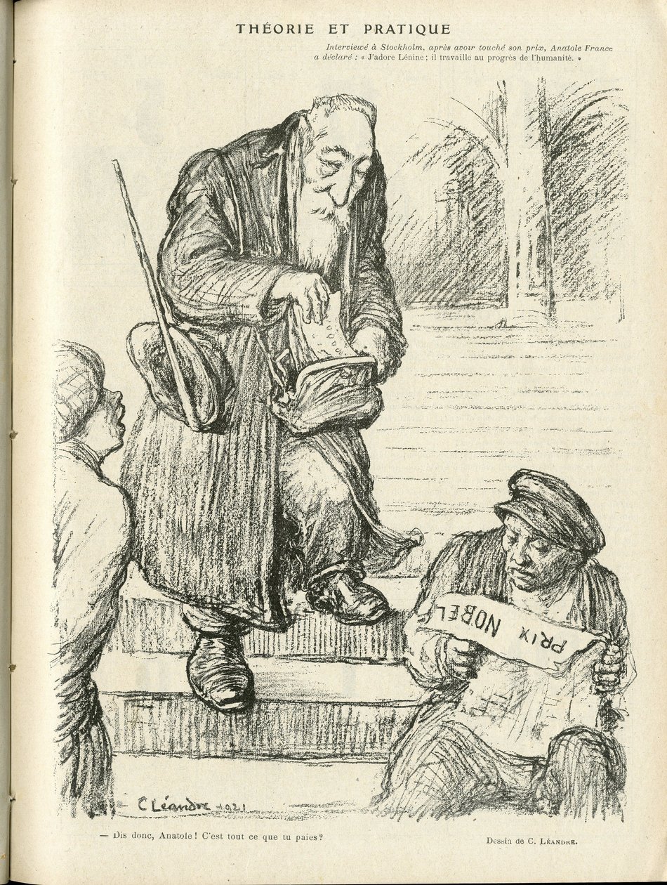 Ilustracja Charlesa Leandre (1862-1934) w Le Rire, 31.12.21 - Teoria i praktyka - Nagroda Nobla - Lenine, Francja Anatol autorstwa Charles Leandre