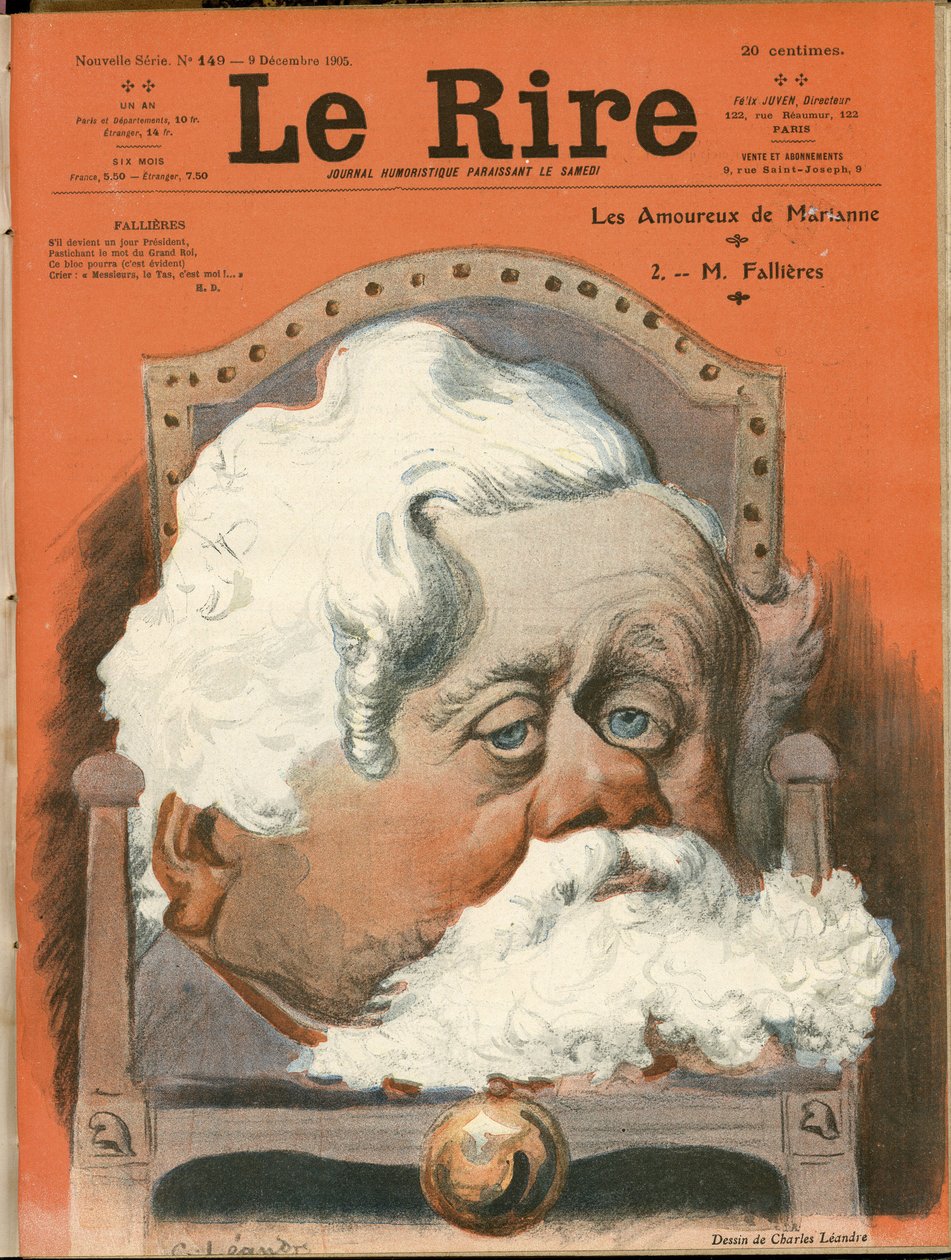 Ilustracja Charlesa Leandre (1862-1934) do okładki Le Rire, nr 149, 12.09.05 - Prezydent Republiki, Fotel (symbol władzy) - Fallieres Armand (1841-1931) autorstwa Charles Leandre