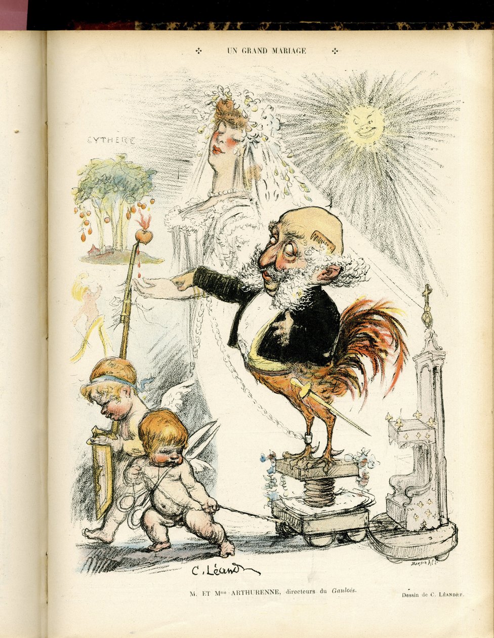 Ilustracja Charlesa Leandre (1862-1934) w Le Rire, 22.10.04 - Wielkie małżeństwo - Małżeństwo - Kogut, Meyer Arthur - Animalizacja autorstwa Charles Leandre
