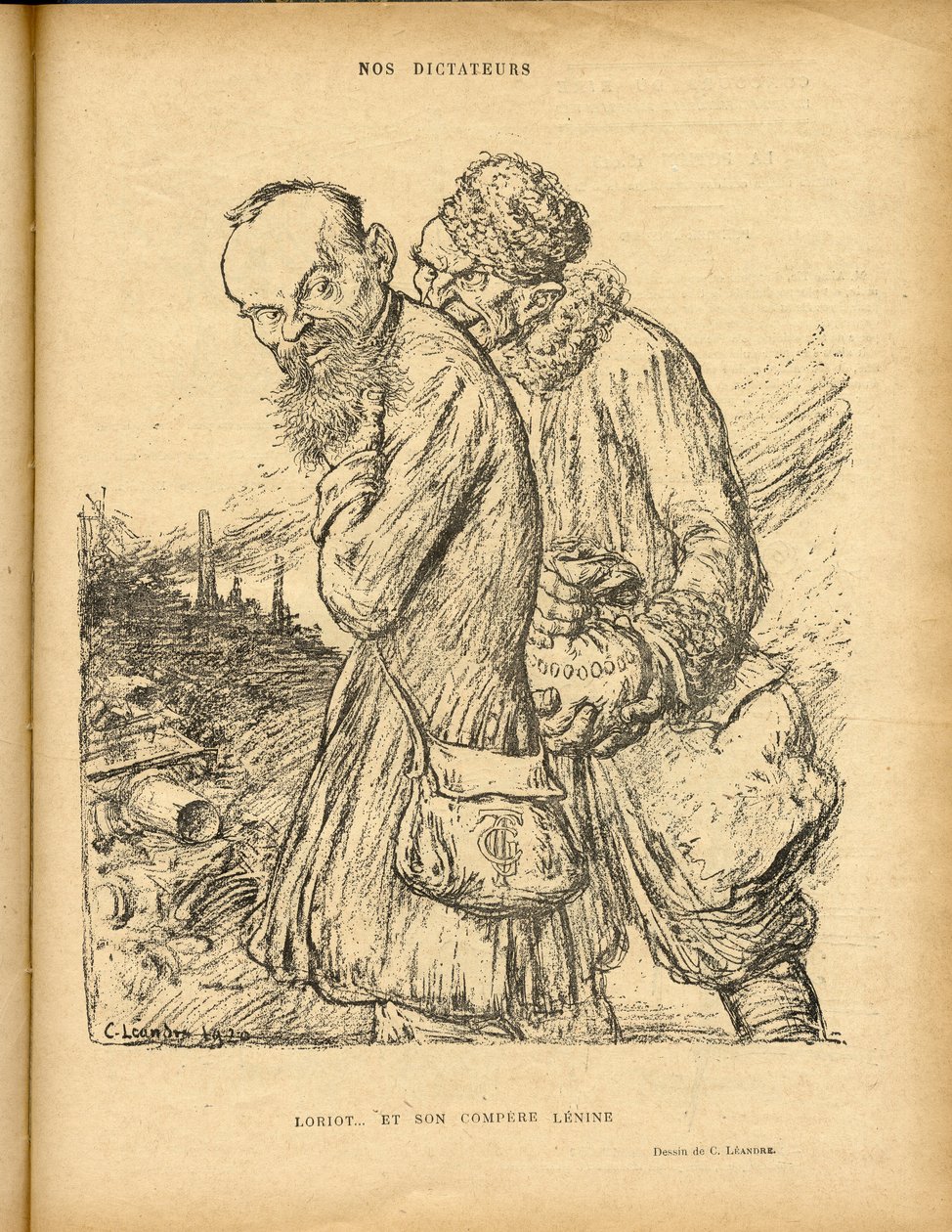 Ilustracja Charlesa Leandre (1862-1934) w Le Rire, 29.05.20 - Loriot i jego towarzysz Lenine - Uss - Lenine, Loriot autorstwa Charles Leandre