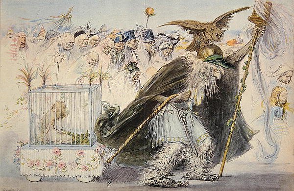 Cenzura (Madame Anastasie) wciąga miłość do więzienia, a za nią kohortę bien-pensanatów autorstwa Charles Leandre