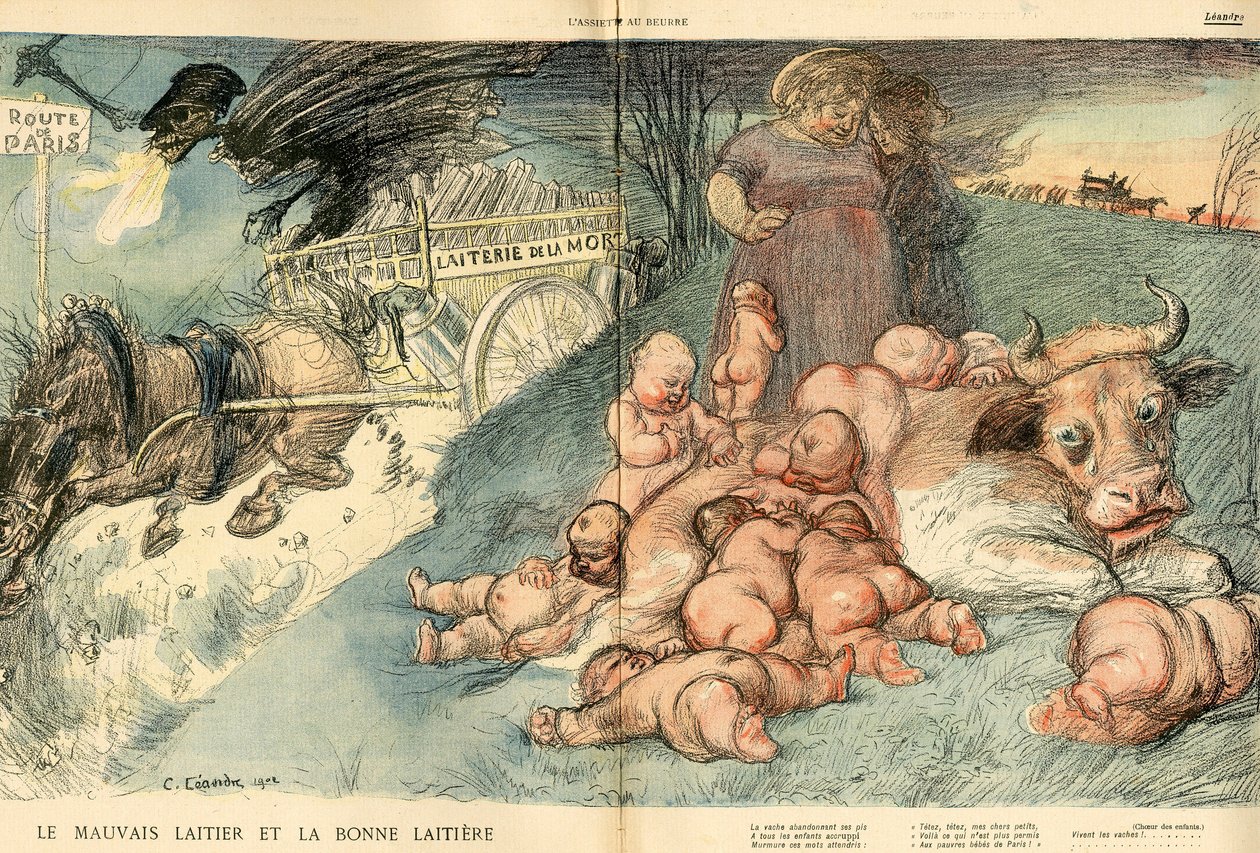 Talerz masła, satyryczny w kolorach autorstwa Charles Leandre