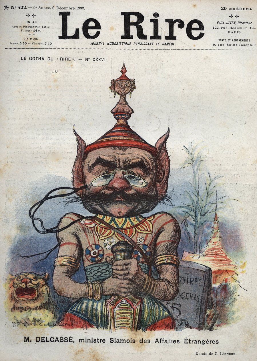 Theophile Delcasse (1852-1923), francuski polityk - Le Gotha du „”Laughs”, nr XXXVI, M. Delcasse, Syjamski Minister Spraw Zagranicznych - Karykatura Charlesa Leandre - (6 grudnia 1902) autorstwa Charles Leandre