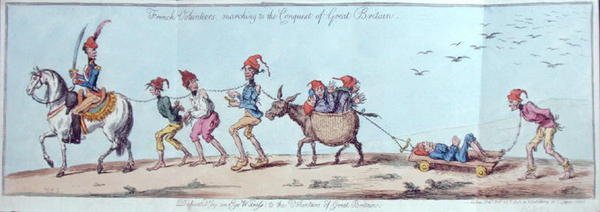 Francuscy ochotnicy maszerujący na podbój Wielkiej Brytanii, sztych. James Gillray (1757-1815) wydany przez Hannah Humphrey w 1803 r. (akwaforta ręcznie kolorowana) autorstwa Charles Lorraine (after) Smith