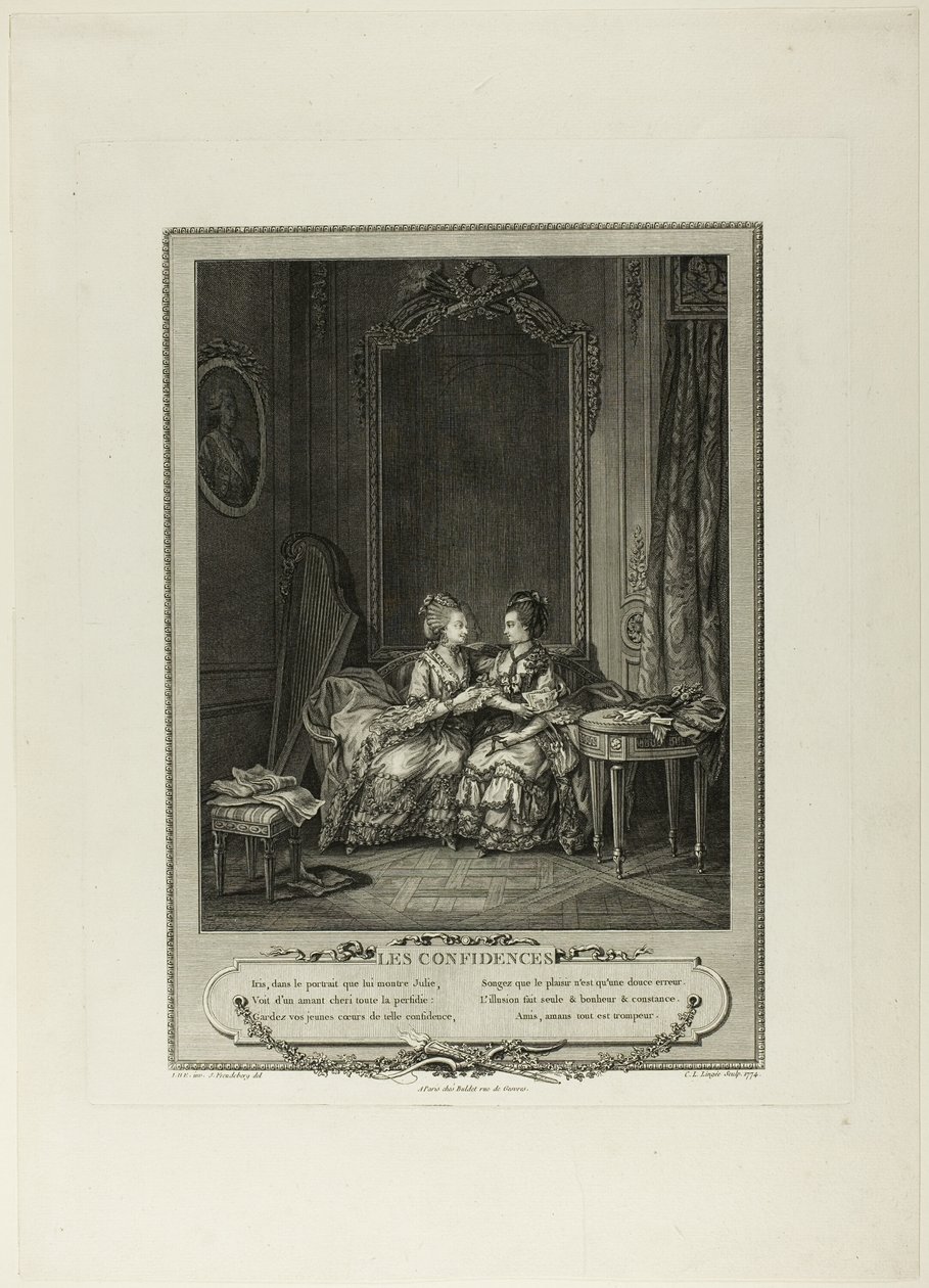 Confidences, z Monument du Costume Physique et Moral de la fin du Dix-huitième siècle autorstwa Charles Louis Lingée
