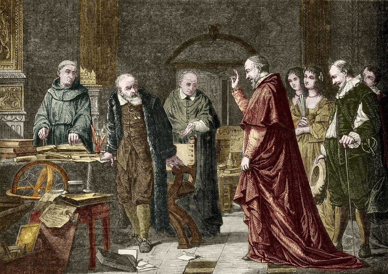 Niewola Galileo Galilei dit Galilee, włoski astronom (1564-1642), grawerowanie po malarstwie Charlesa Mullera autorstwa Charles Louis Lucien (after) Muller