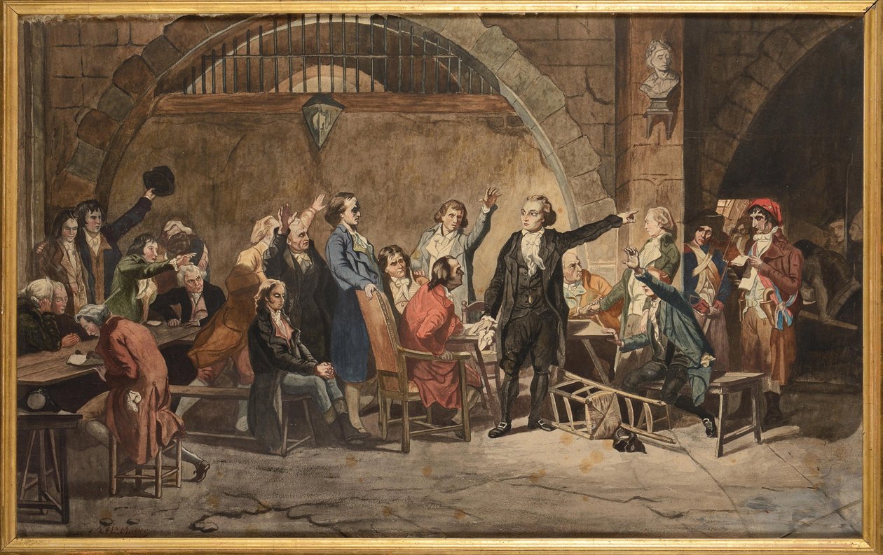 Ostatnie pożegnanie Girondins, 31 października 1793 w więzieniu Conciergerie - Ostatnie pożegnanie Girondins, Mueller, Charles Louis (1815-1892). Akwarela na papierze. Prywatna kolekcja autorstwa Charles Louis Lucien Muller