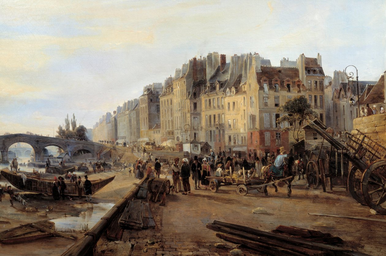 Marie Bridge i Saint Paul Harbour około 1825 roku. Widok na Paryż. Szczegół. Obraz Charlesa Louisa Mozina (1806-1862) autorstwa Charles Louis Mozin