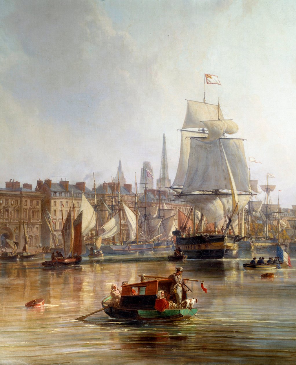 Statek w porcie Rouen w 1855 Szczegół. Obraz Charlesa Louisa Mozina (1806-1862) 1855 Rouen, Musee des Beaux Arts autorstwa Charles Louis Mozin