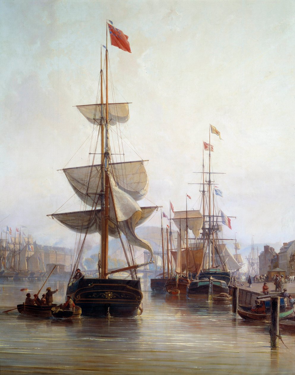 Statek w porcie Rouen w 1855 Szczegół. Obraz Charlesa Louisa Mozina (1806-1862) 1855 Rouen, Musee des Beaux Arts autorstwa Charles Louis Mozin