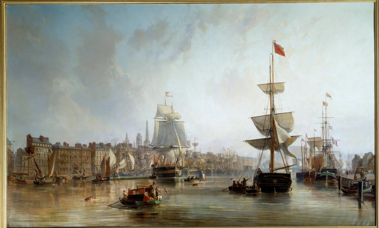 Port w Rouen w 1855 r. Obraz Charlesa Louisa Mozina (1806-1862) 1855 nd. 1,77x2,87 m Rouen, Musee des Beaux Arts autorstwa Charles Louis Mozin
