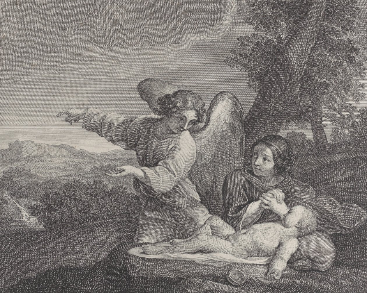 Anioł ukazujący się Hagar na pustyni, gdy składa ręce obok snu..., 1700-28. autorstwa Charles Louis Simonneau