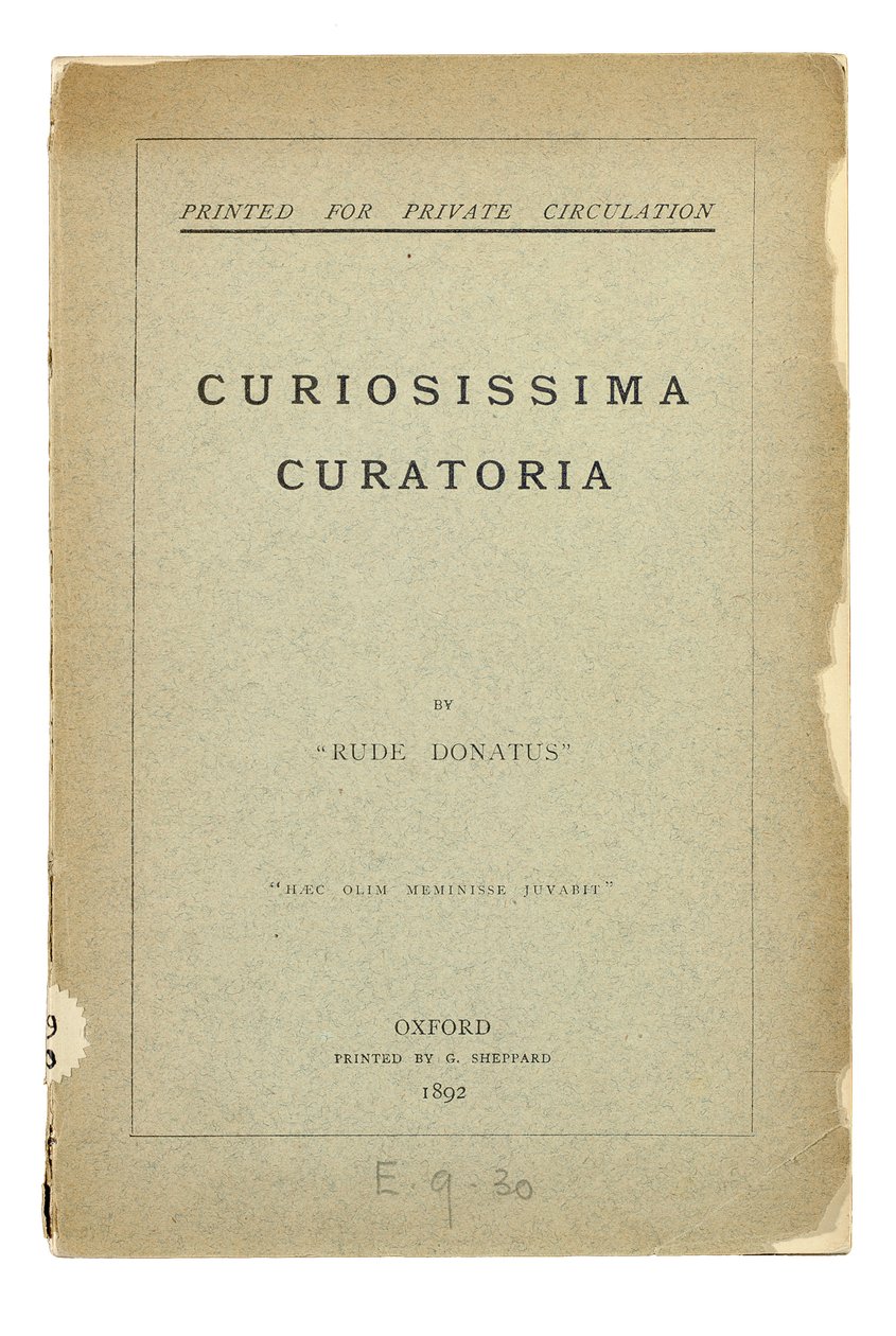 Strona tytułowa „Curiosissima Curatoria” autorstwa „Rude Donatus”, Oxford autorstwa Charles Lutwidge Dodgson