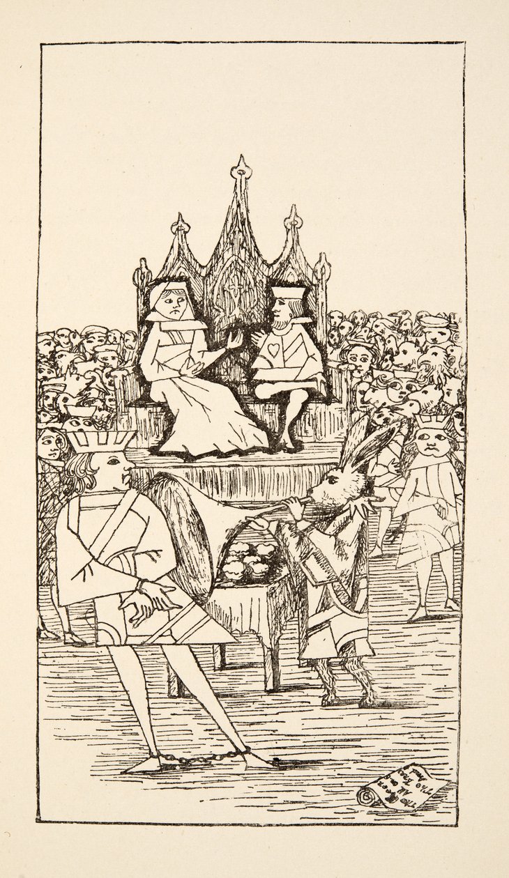 Próba Waleta Serc, ilustracja z filmu Alices Adventures Under Ground, wyd. 1886 (faksymile) autorstwa Charles Lutwidge Dodgson