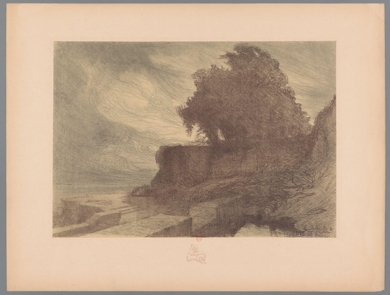 Ruiny bastionu z armatą i drzewem Krajobrazy (tytuł serii) Suite des Paysages (tytuł serii) autorstwa Charles Marie Dulac