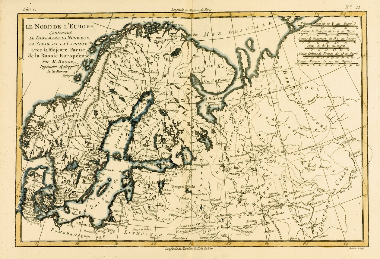 Europa północna, w tym Dania, Norwegia, Szwecja i Laponia, z większością zachodniej Rosji, z Atlas de Toutes les Parties Connues du Globe Terrestre Guillaume