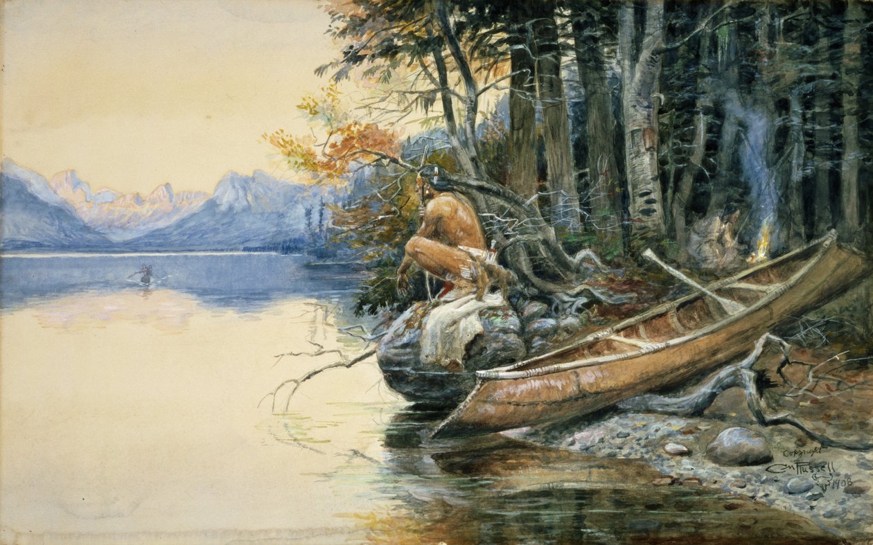 Kemping nad jeziorem, 1908 autorstwa Charles Marion Russell