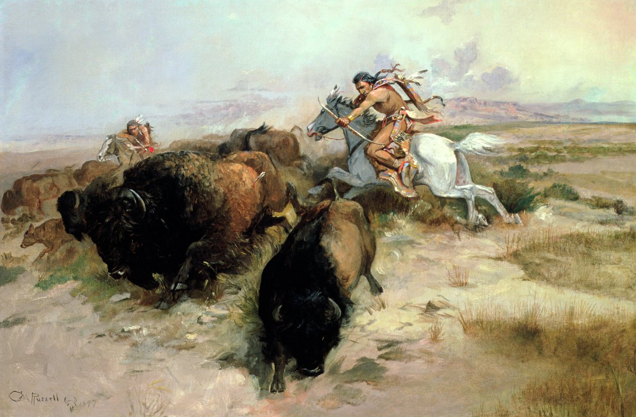 Polowanie na bizony, 1897 autorstwa Charles Marion Russell