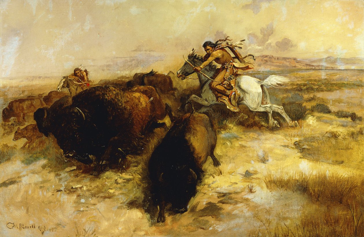 Polowanie na bizony, 1897 autorstwa Charles Marion Russell