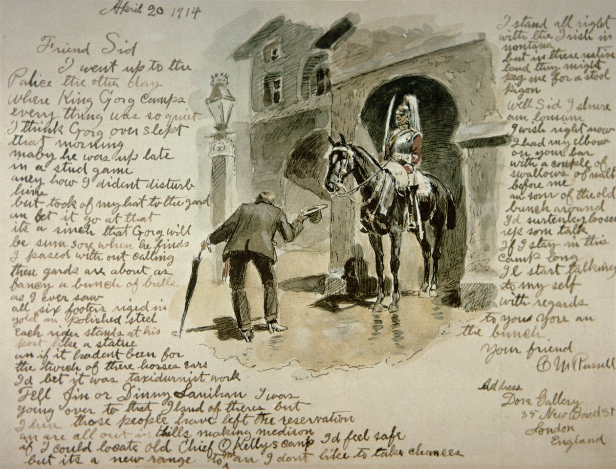 List ilustrowany, 20 kwietnia 1914 (pióro, tusz i wash na papierze) autorstwa Charles Marion Russell
