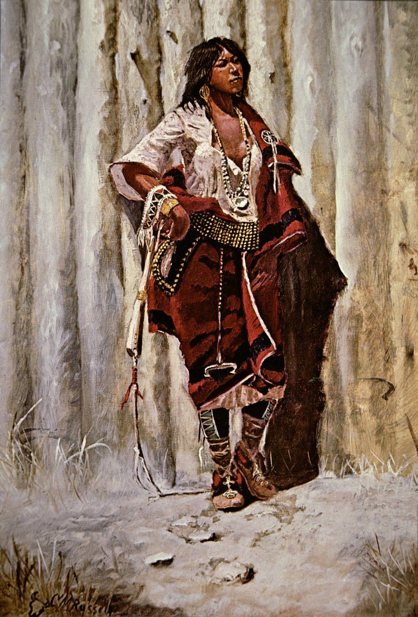 Indian Maid at the Stockade (olej na płótnie) autorstwa Charles Marion Russell